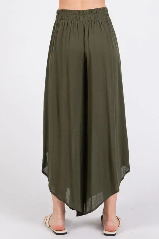 Overlap Detail Wide Leg Pants - NP70175: Vintage Denim