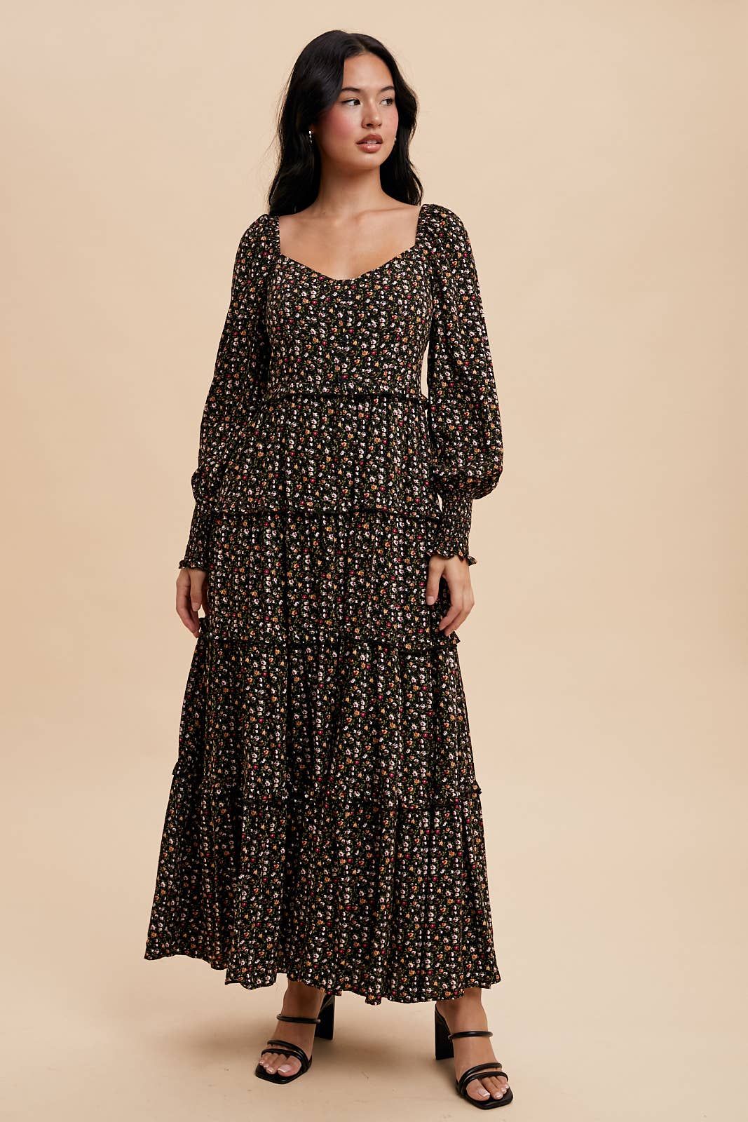 SWEETHEART FLORAL MAXI DRESS: SEPIA / ILD5932