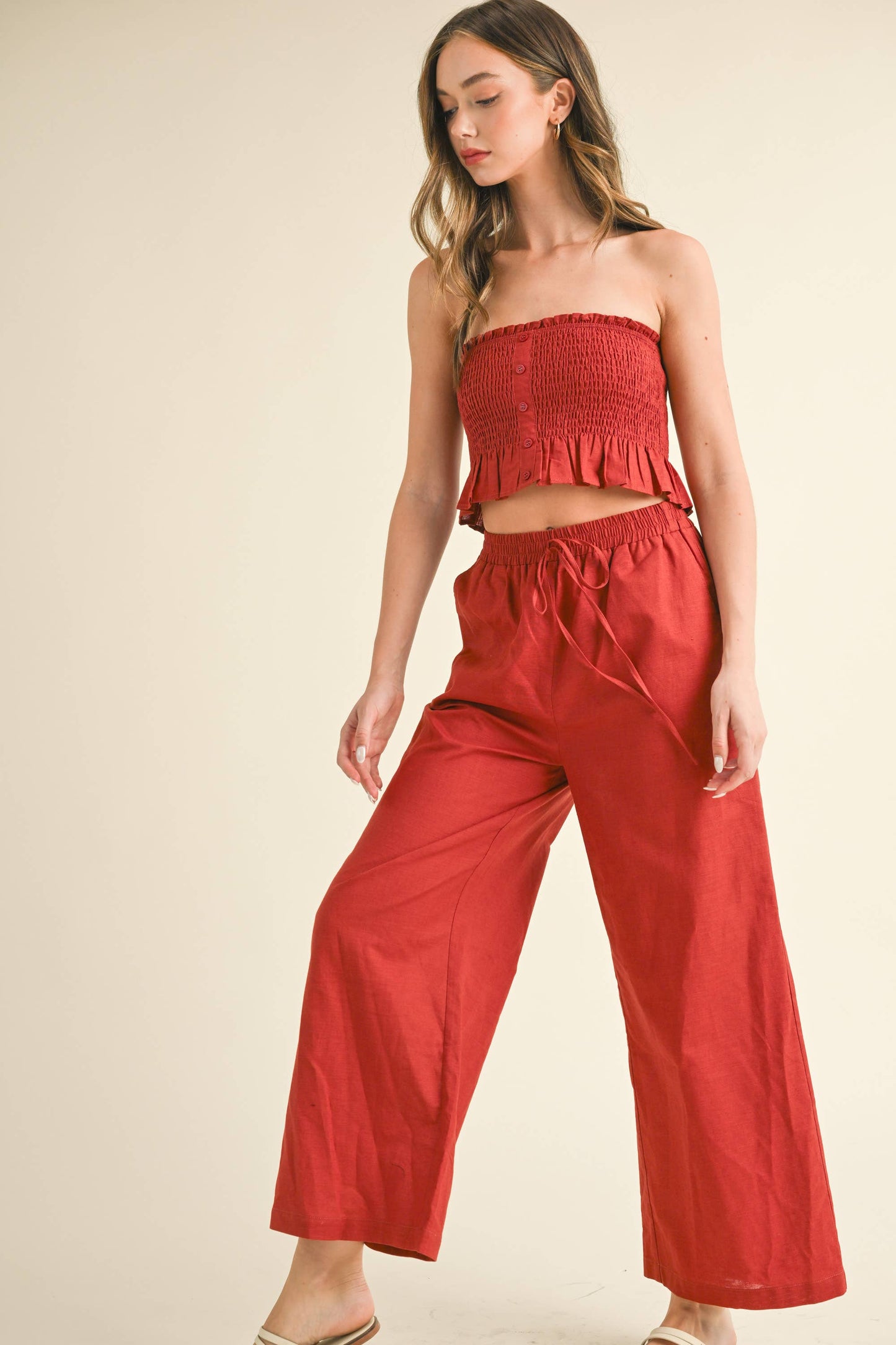 💖Pants Only💖IST5605 LINEN ANKLE PANTS: DARK DENIM
