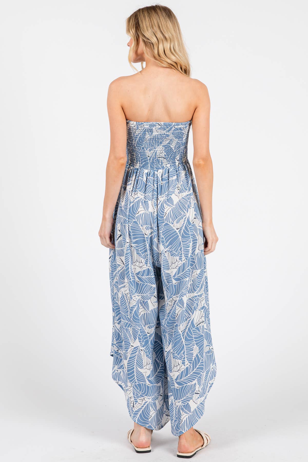 Print Smocked Detailed Off Shoulder Jumpsuit - NJU60429D: Black