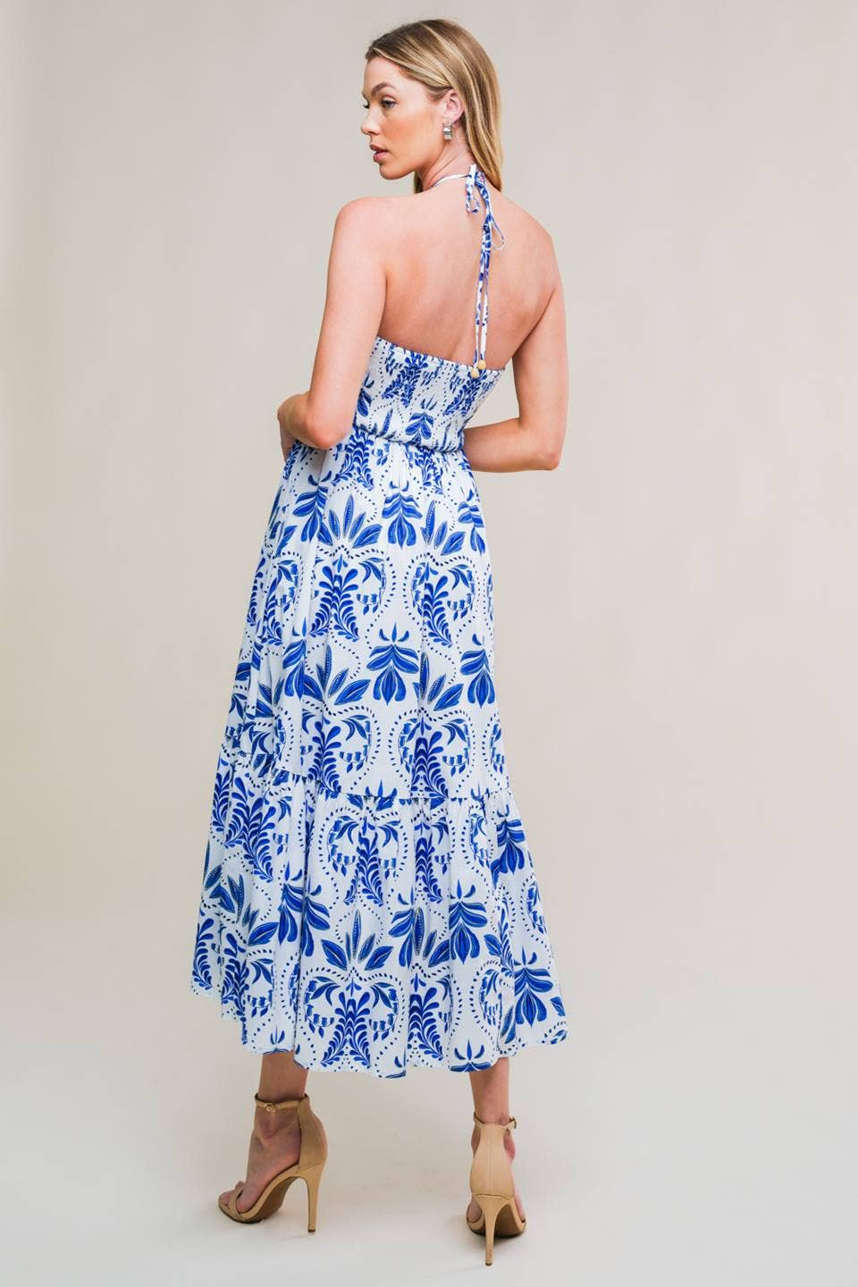 A printed woven midi dress - ID21346: WHITE BLUE