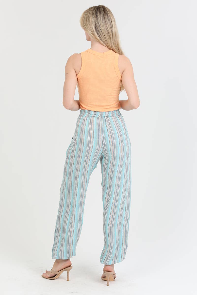 B3247-SK46 STRIPED JOGGER PANTS WITH ELASTIC WAIST AND POCKE
