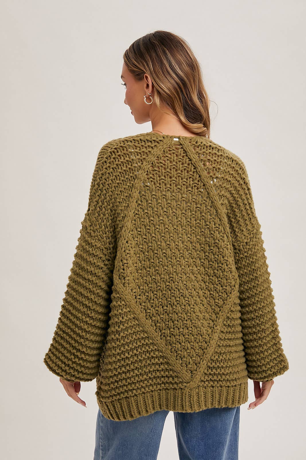 CHUNKY CABLE CARDIGAN: OLIVE / C01713