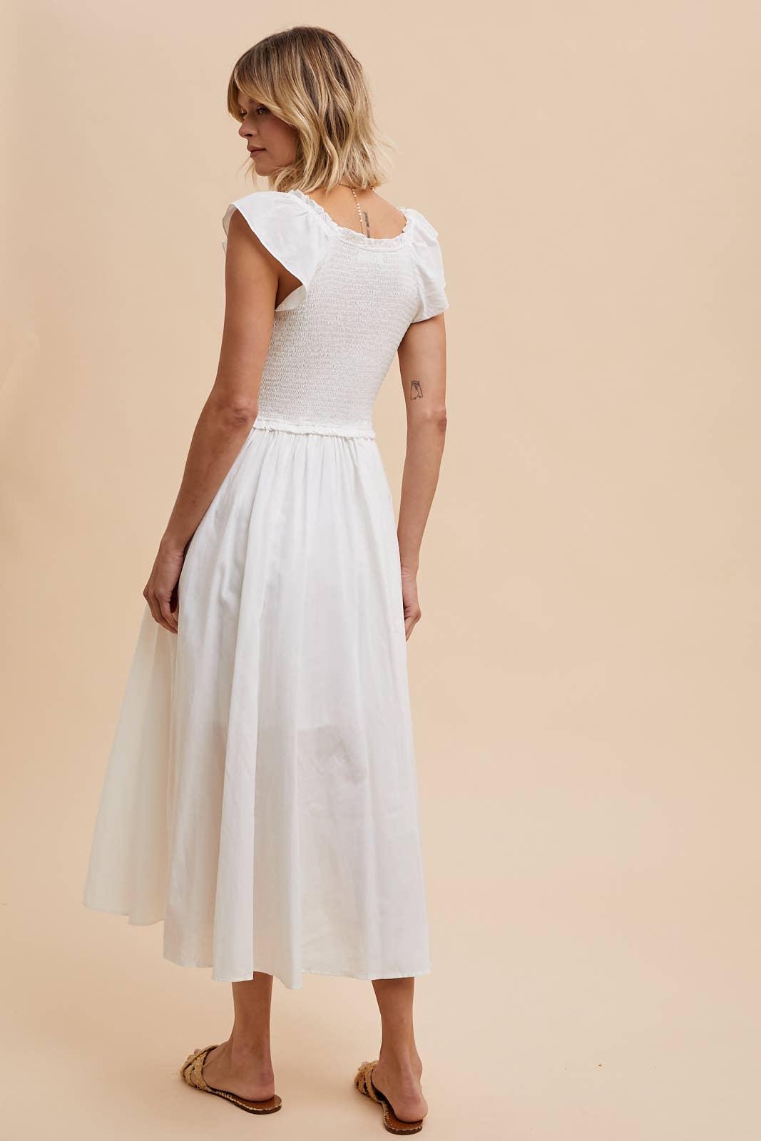 COTTON BLEND SWEETHEART MAXI DRESS: OFF-WHITE / ILD5656