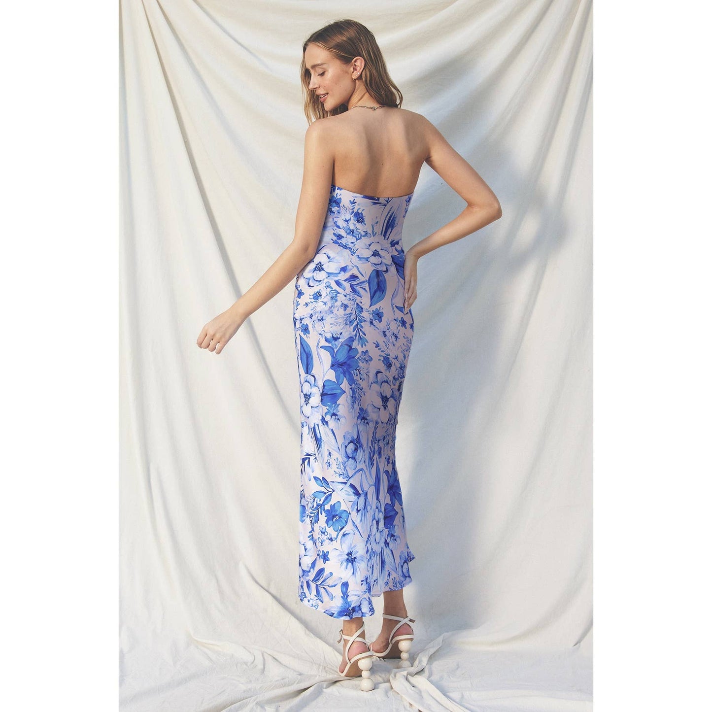 FD11771-P1614 Luminous Strapless Bias Cut Maxi Dress: BLUE IVY