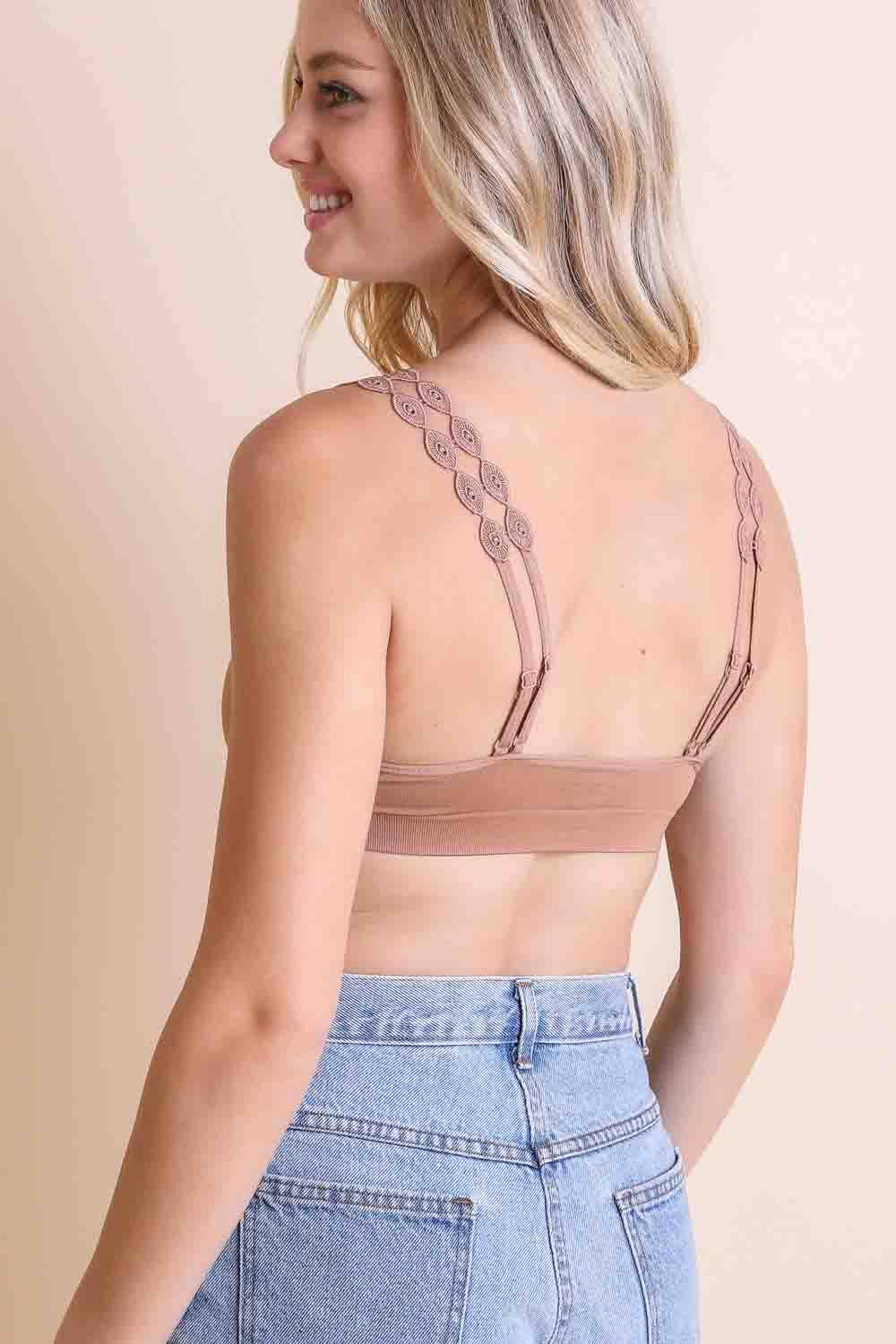 Soft Bohemian Lace Bralette with Applique Detail π: Blue Prepack