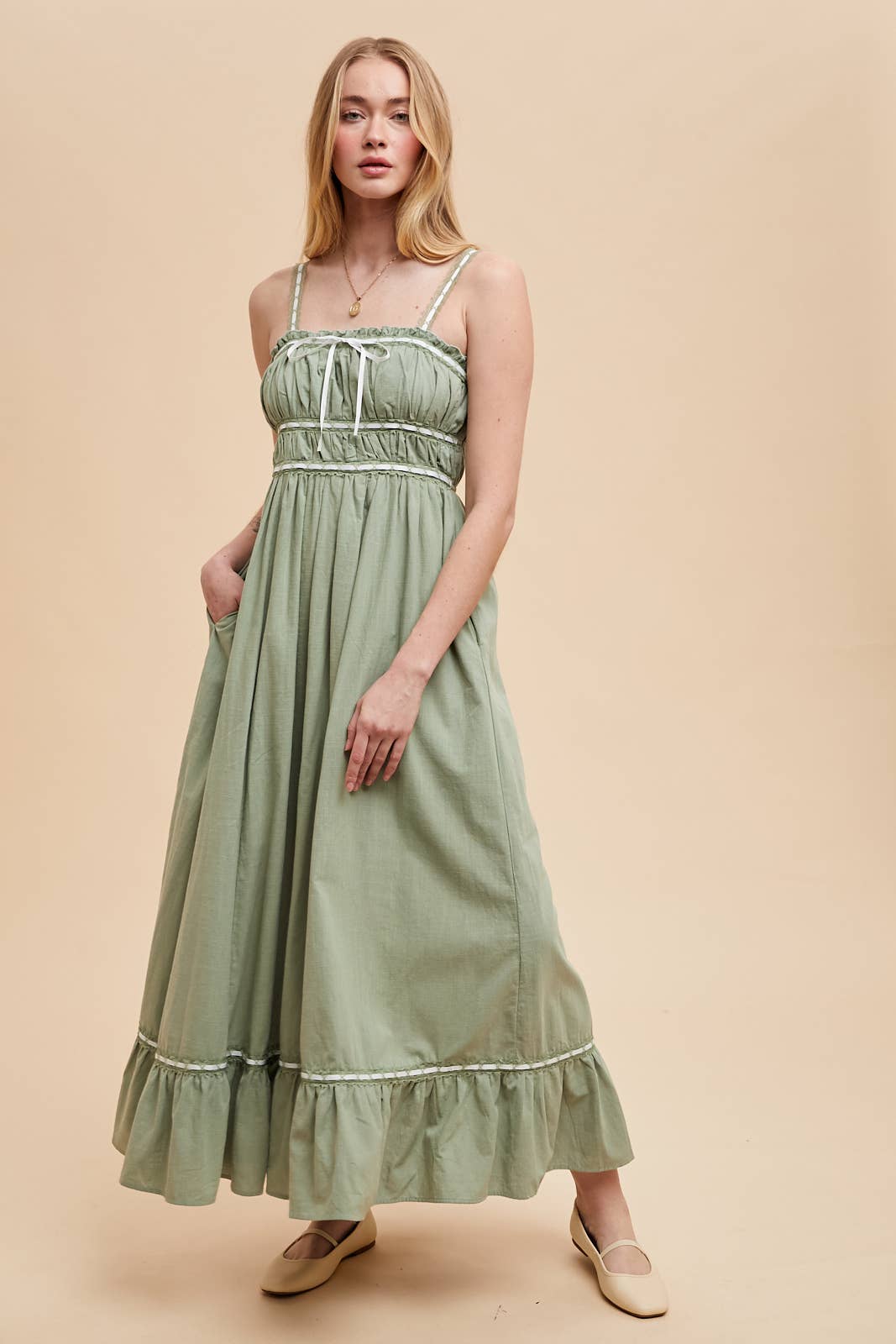 CONTRAST LACE COTTON MAXI DRESS: OFF-WHITE / ILD6204