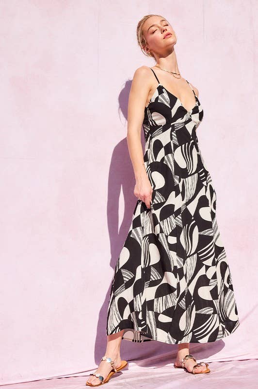 Printed Maxi Dress: Black/Cream / IM8515