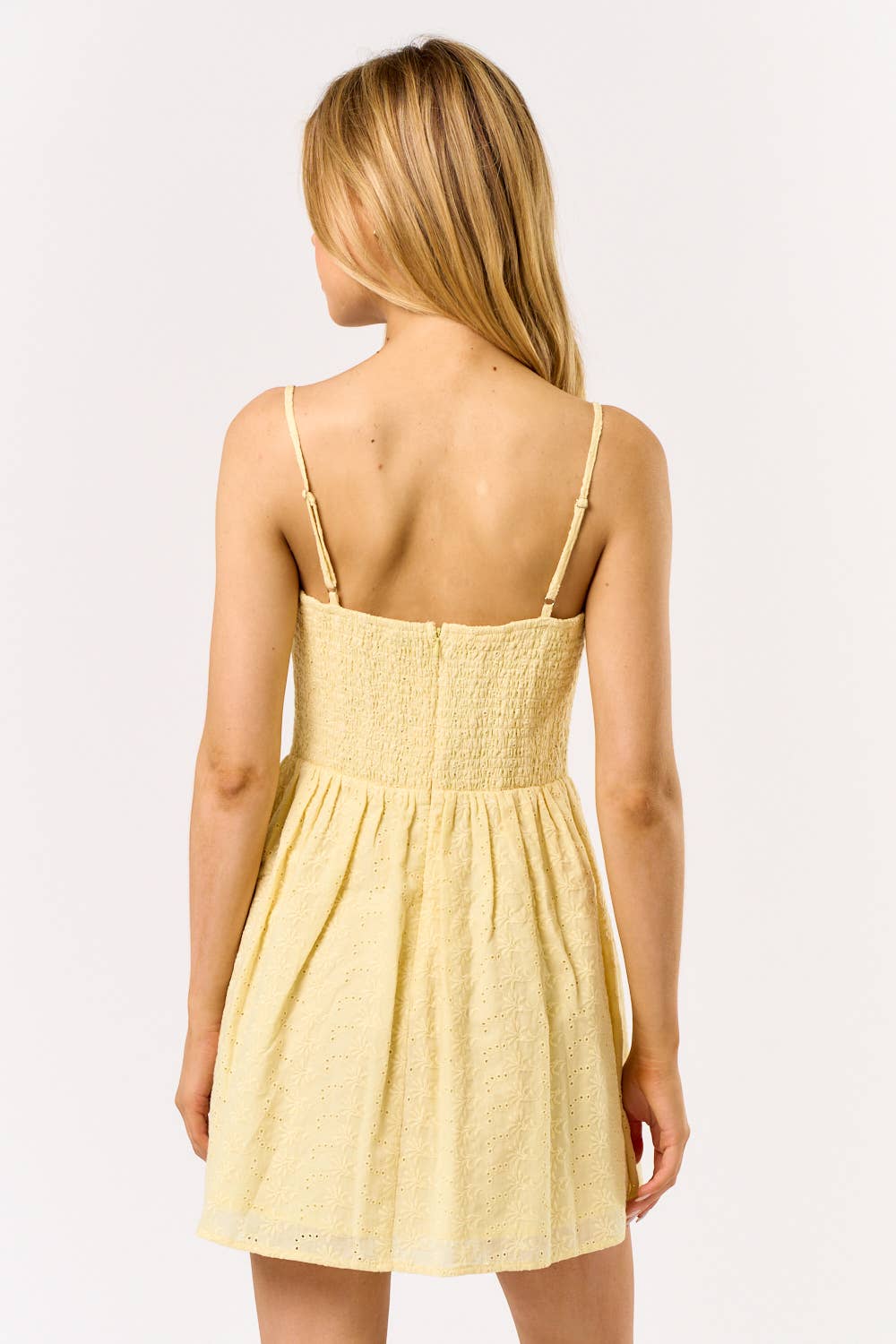 IBD33746 COTTON EYELET SWEETHEART MINI DRESS: Yellow