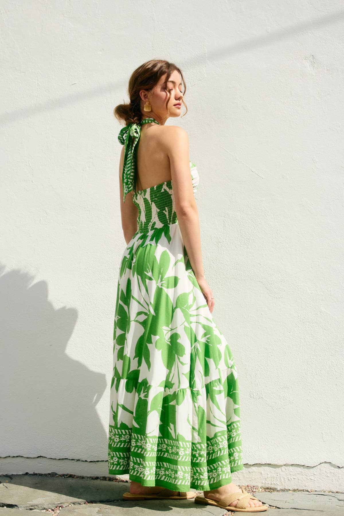 Bali Summer Halter Neck Tiered Dress: PARADISE GREEN / FD9958-P1868_1
