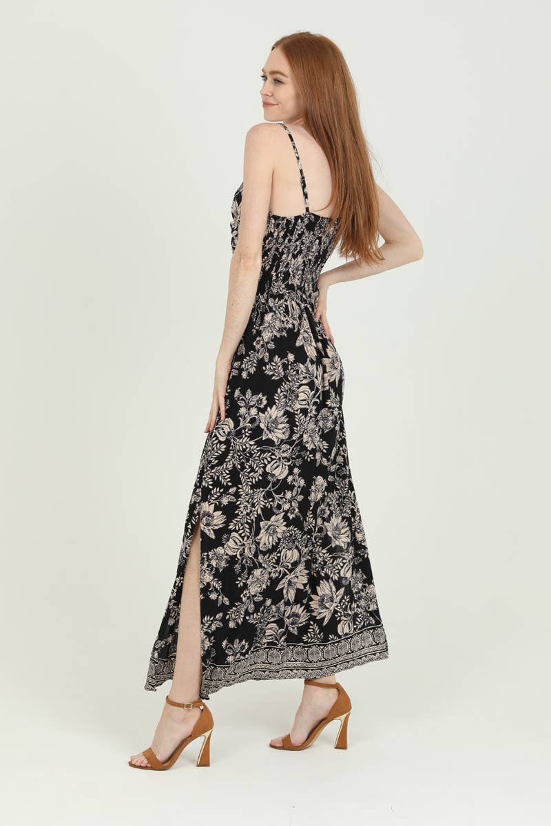 F4B48-FO23 V NECK TWIST FRONT MAXI DRESS