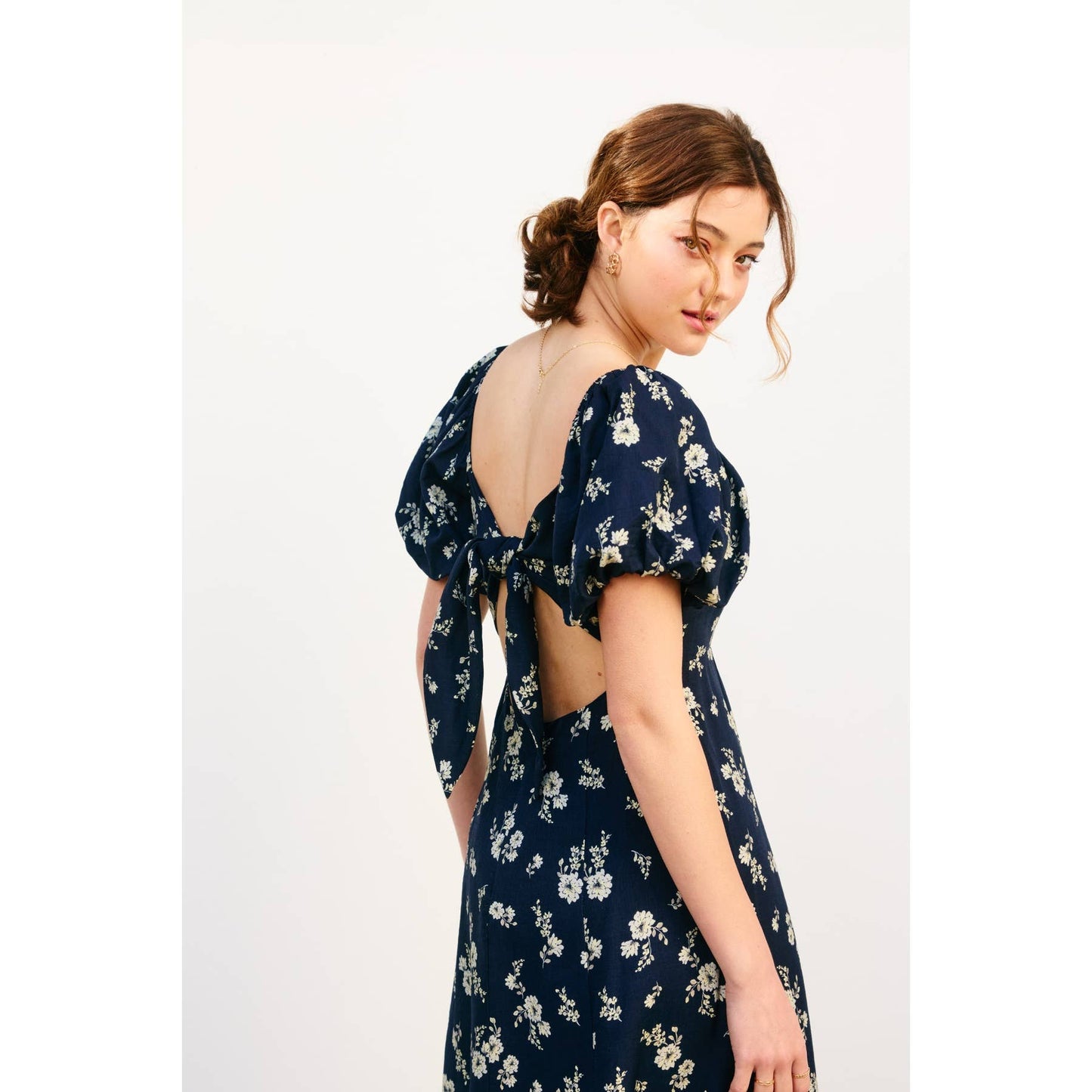 Dancing Moon High Slit Midi Dress: MOONLIGHT FLORAL / FD12990-P2094