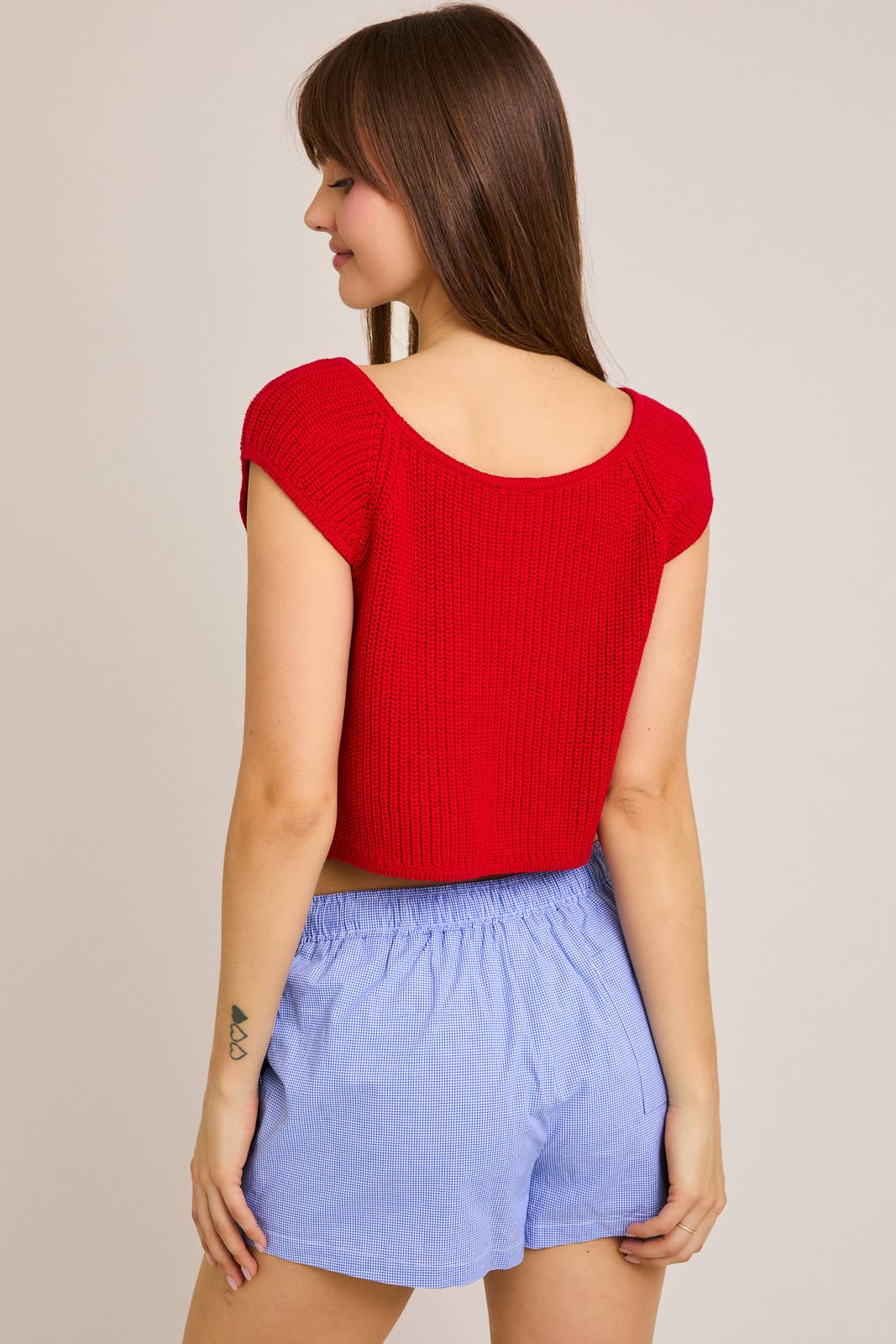 FRONT TIE SLEEVELESS SWEATER CARDIGAN: DK BROWN / BWJ1212