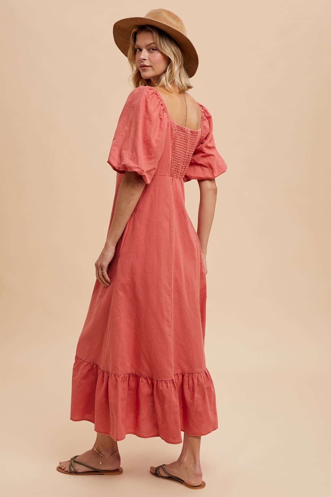 LINEN FIT AND FLARE EMPIRE DRESS: OFF-WHITE / ILD5689