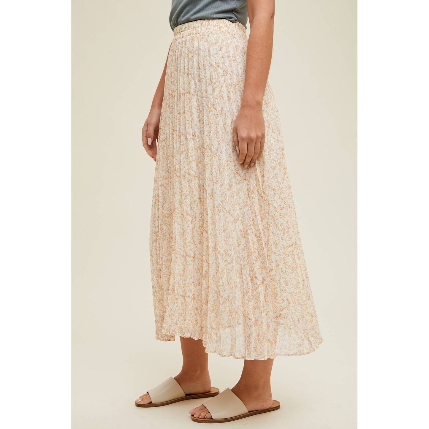 FLORAL PLEATED MIDI SKIRT / WL24-8878: MINT