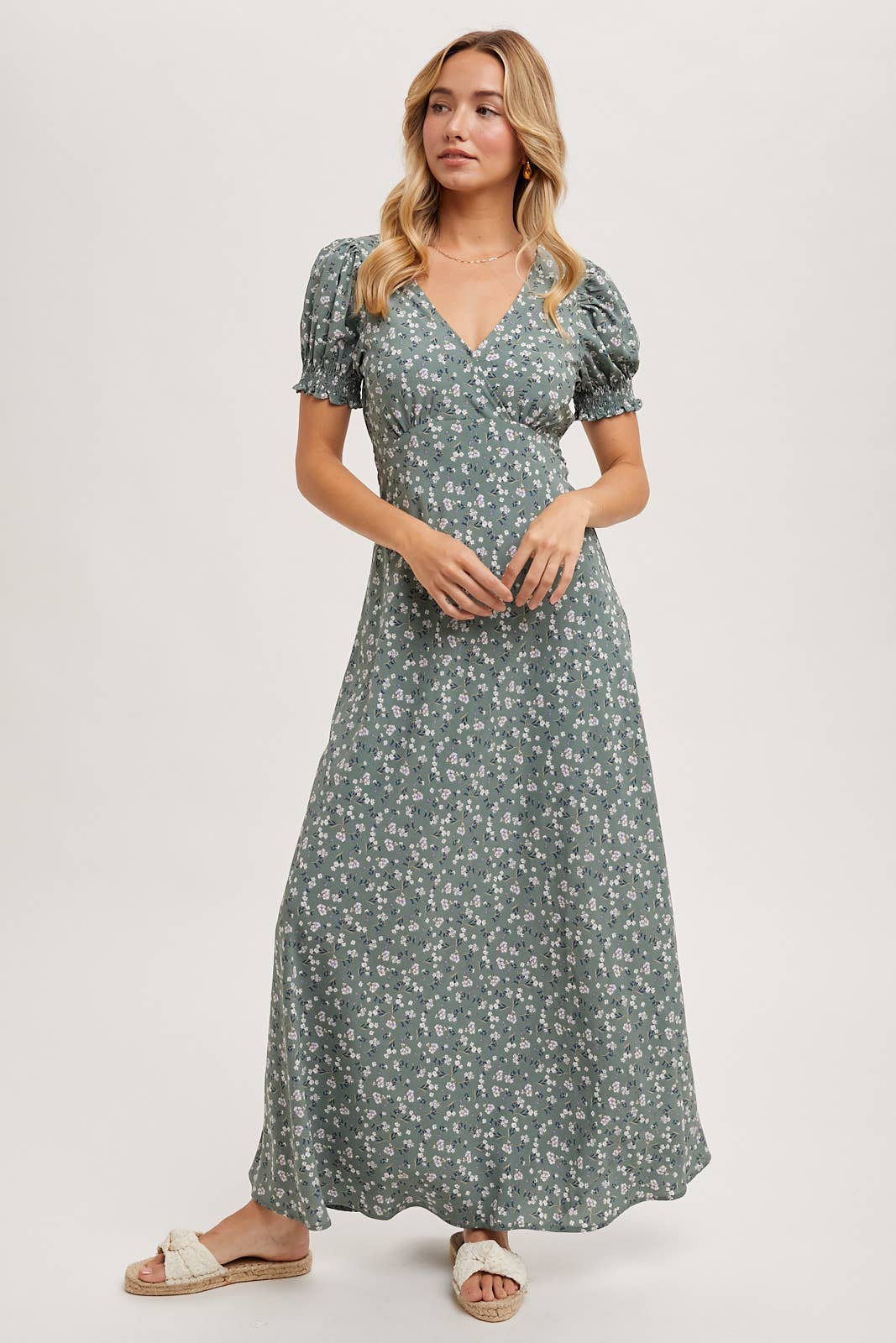 BOHO FLORAL PRINT V-NECK MAXI DRESS: Black / D02087