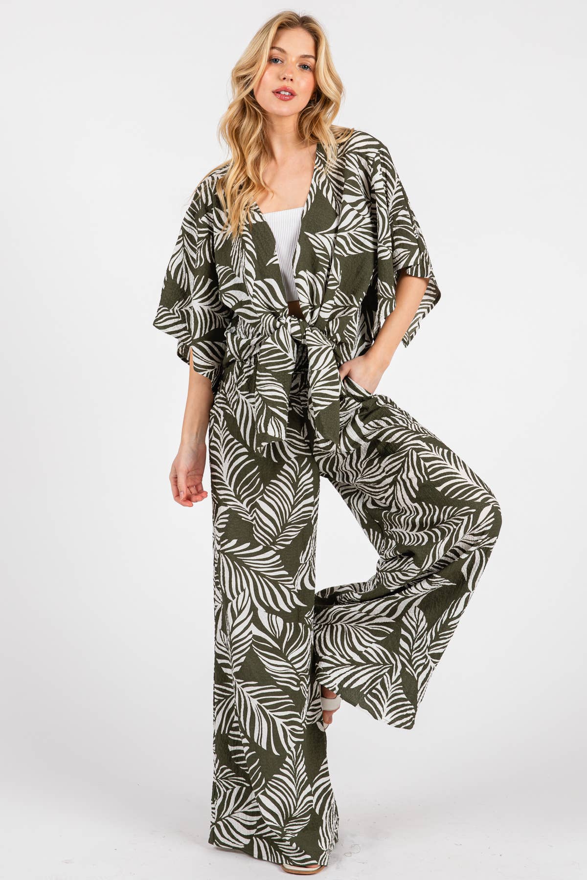 Print Wide Leg Pants - VNP70263B6: Navy/ White