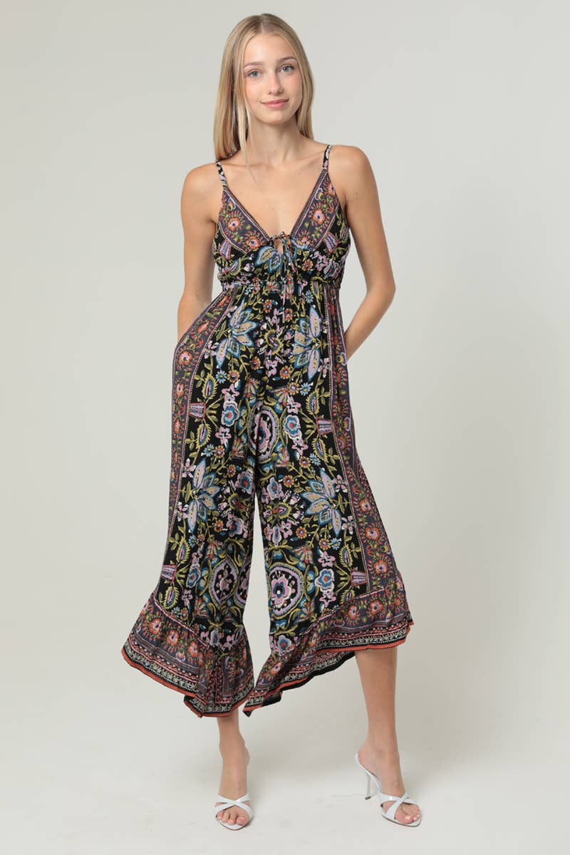 B5B63-A928 V NECK ANGLED HEM JUMPSUIT
