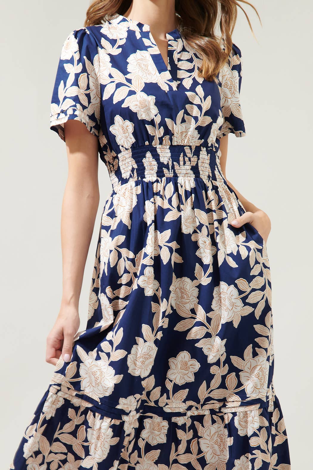 Lilo Night Tropics Belraj Poplin Midi Dress: NavyCream
