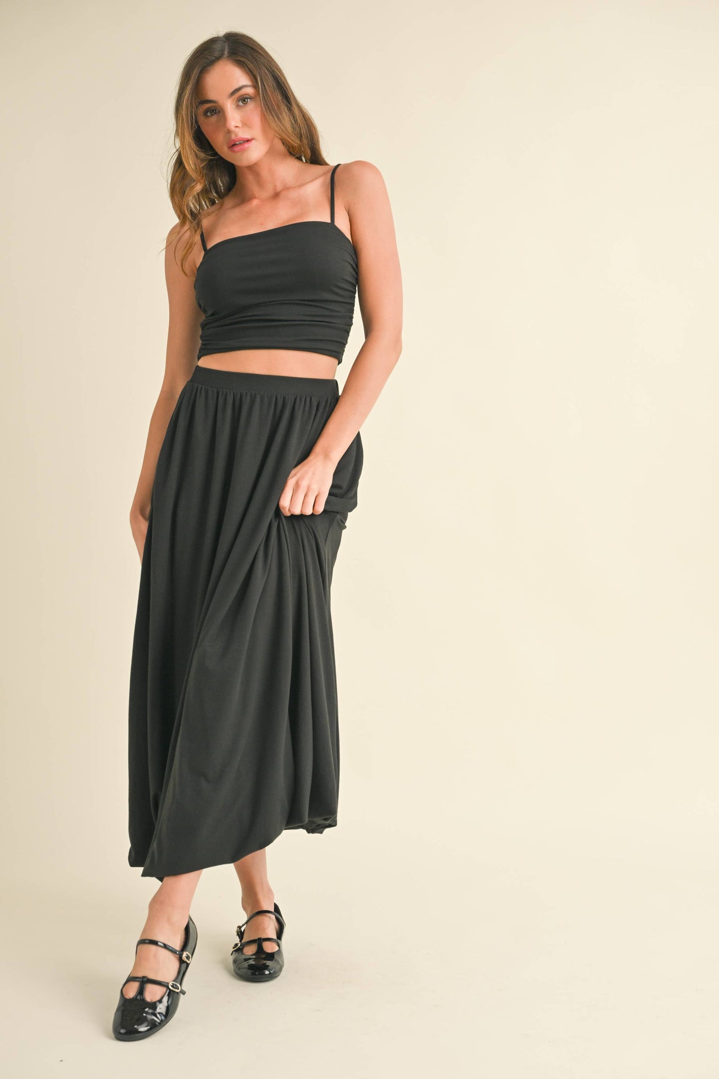 💖Only Skirt 💖ST5710 SLEEVELESS CROP TOP WITH BALLOON MAXI SKIRT