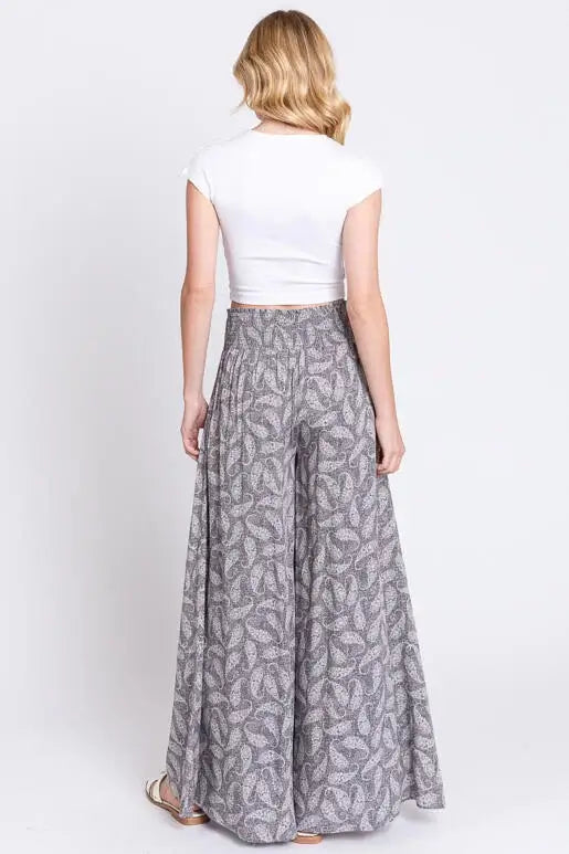 Print Wide Leg Pants - NP16530D8: Blue