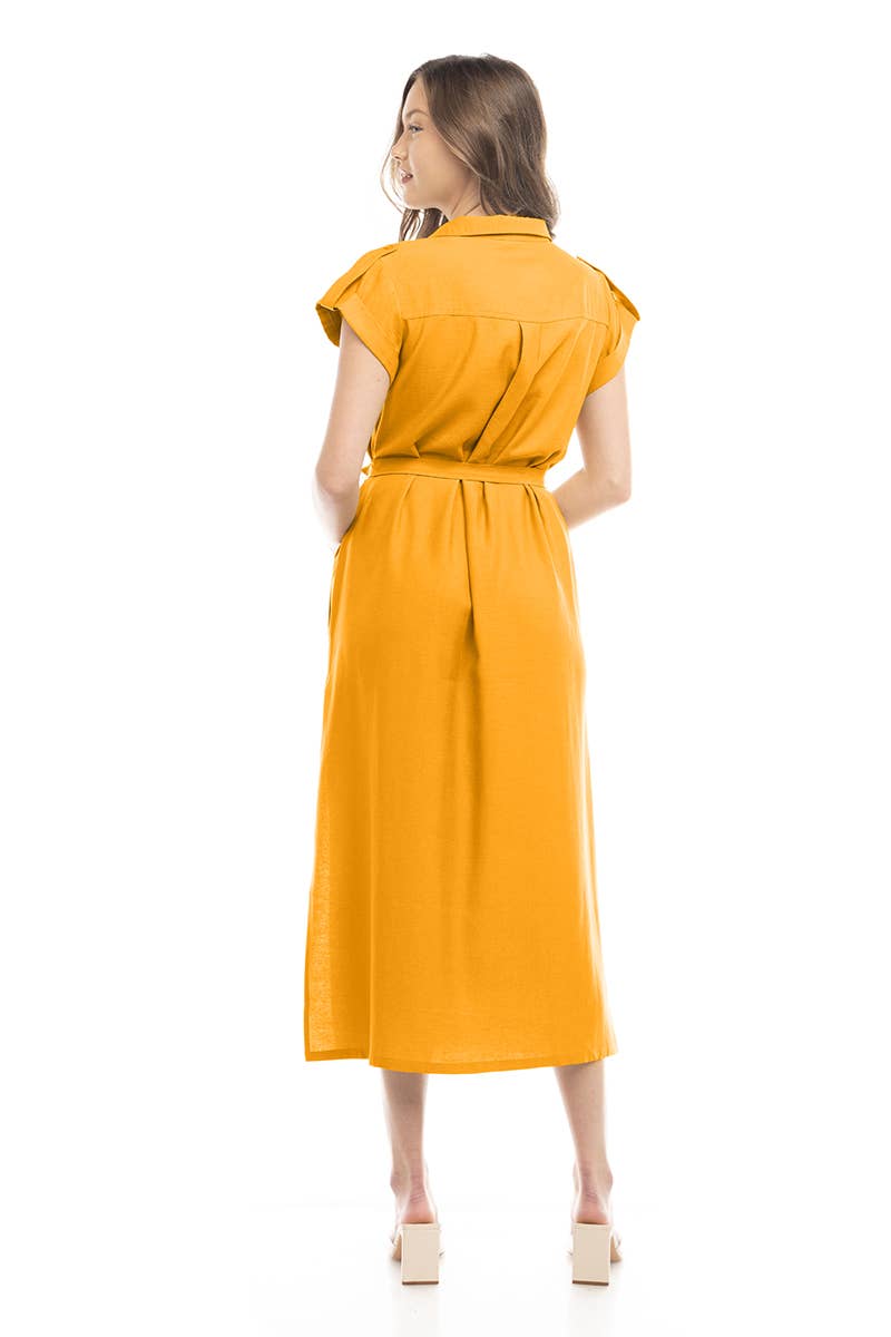 Epaulette Shoulder Shirt Maxi Dress - AD116725: Taro