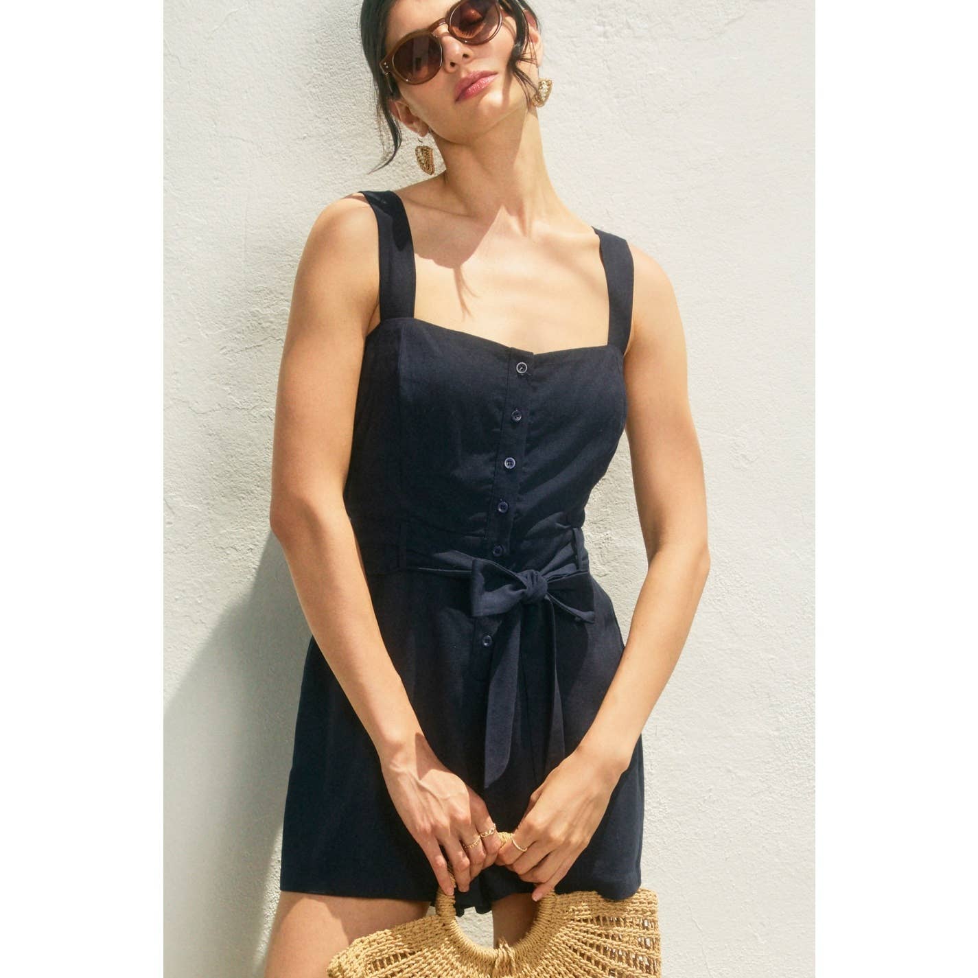 Heaven Sent Button Down Romper: IVORY / FR12522-P1465_1