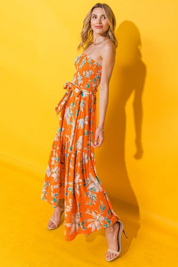 A printed woven midi dress - ID20025: ORANGE