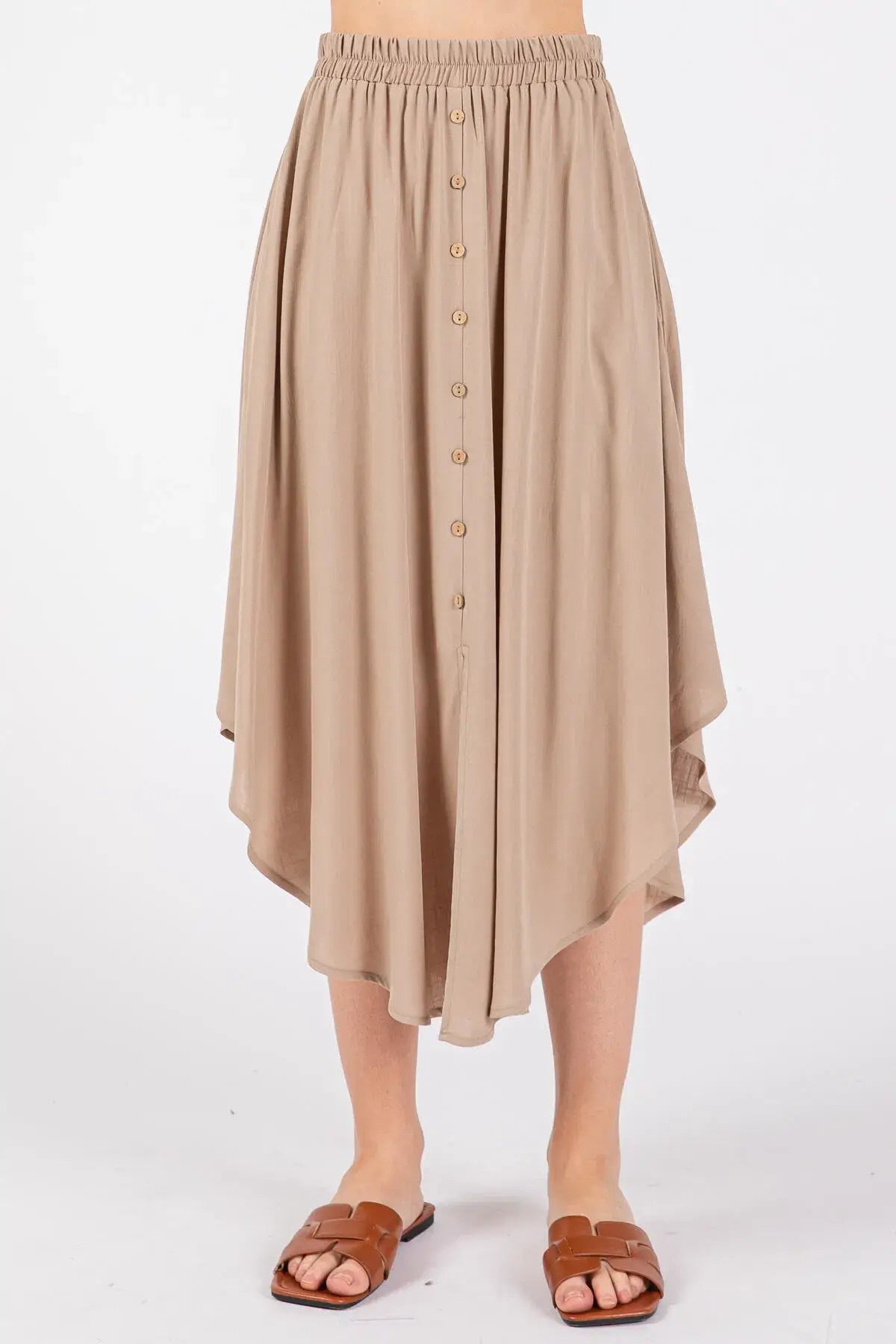 Solid Elastic Waist Midi Skirt - NS80162D: Dune