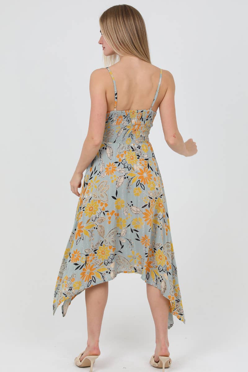C4921-A867 HANKY HEM MAXI DRESS WITH TWIST FRONT CUTOUT