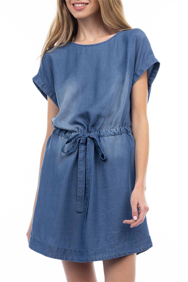 TENCEL™ Mini Dress With Tie Waist - SD119289: SD119289 / Medium Blue