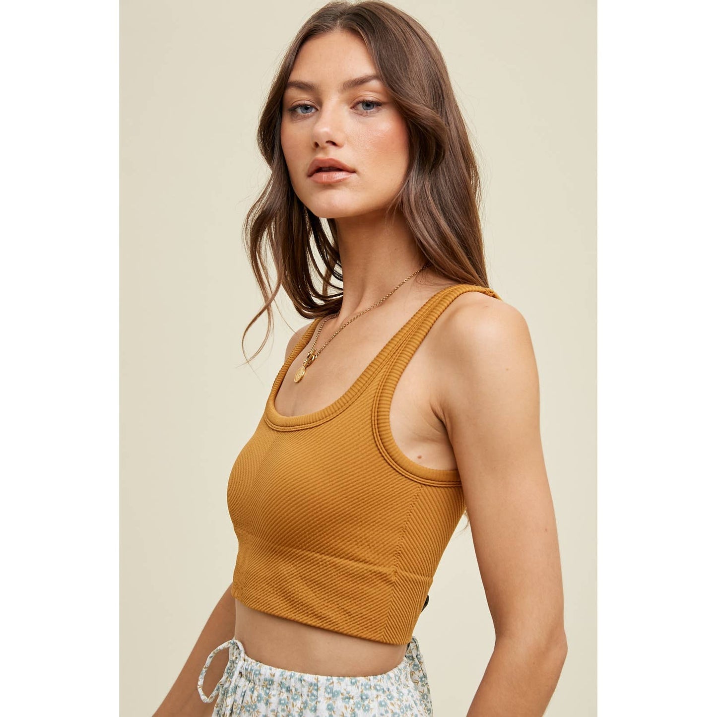 CHEVRON RIBBED SEAMLESS PADDED BRALETTE / WL23-8162: CHARCOAL
