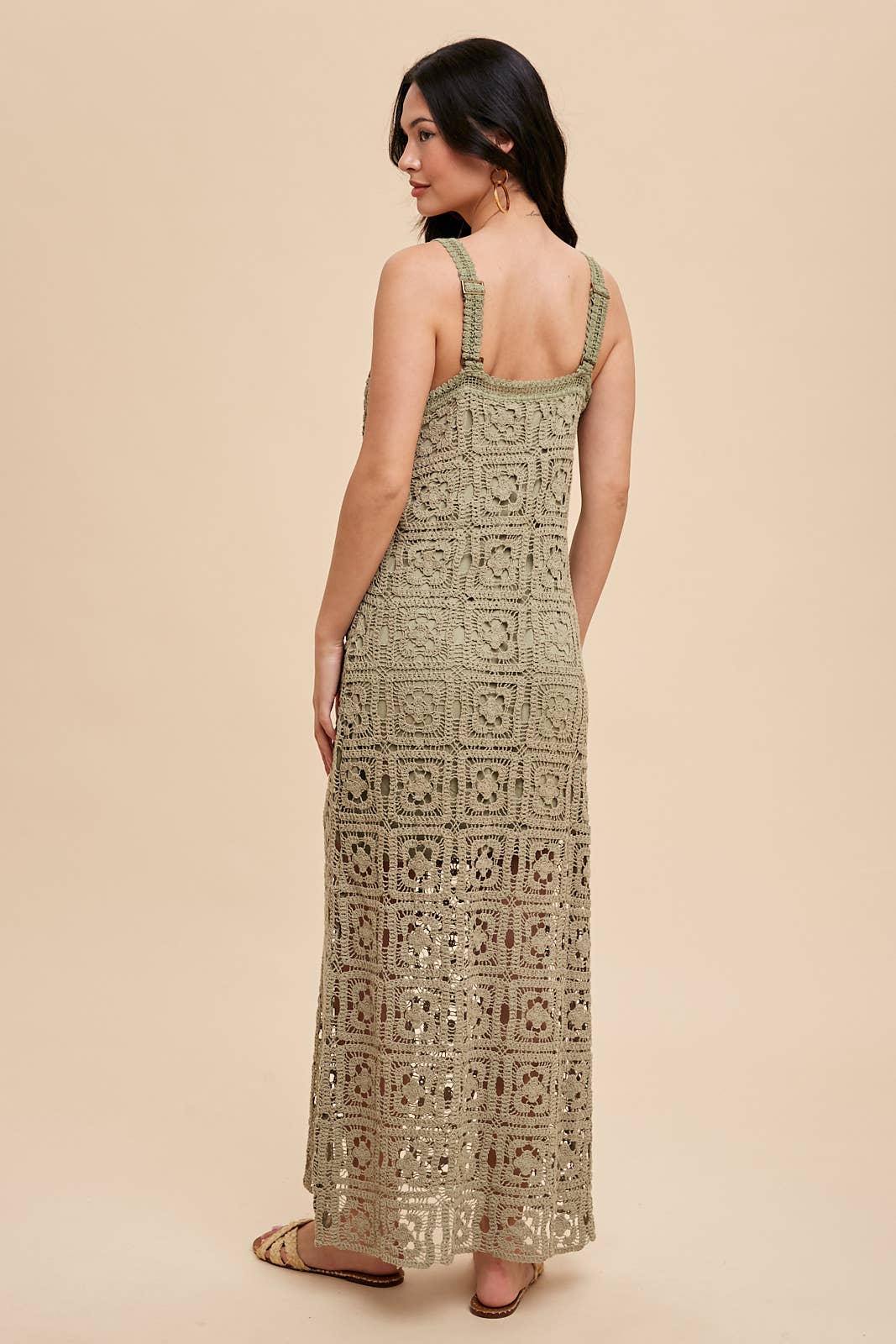 COTTON CROCHET MAXI TANK DRESS: DUSTY OLIVE / ILD5424-N