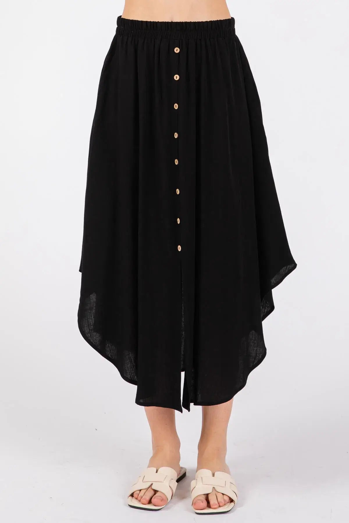 Solid Elastic Waist Midi Skirt - NS80162D: Dune