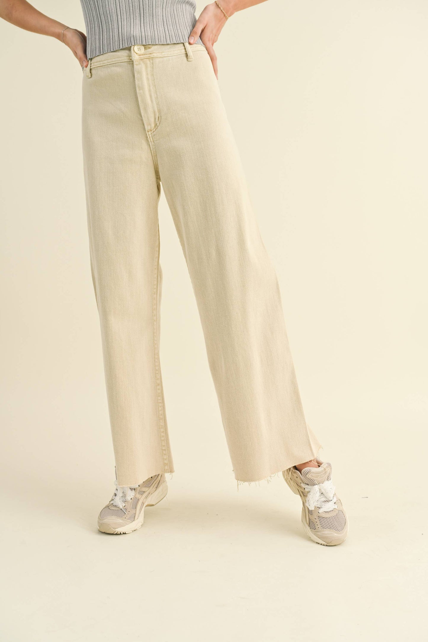 MMP623 STRAIGHT WIDE LEG DENIM PANTS: Brown