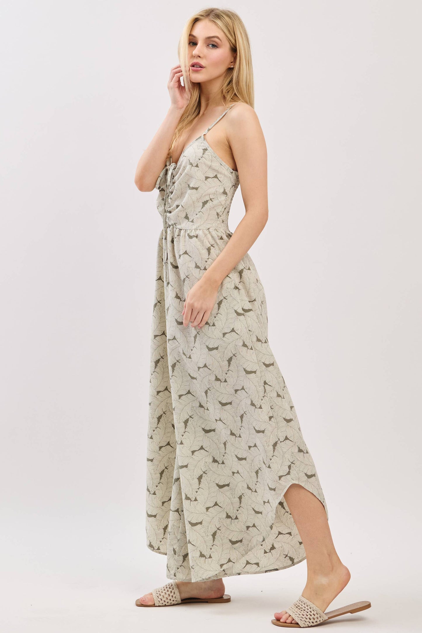 Front Ruched Round Hemming Midi Jumpsuit - VNJU60322A5: Denim Blue