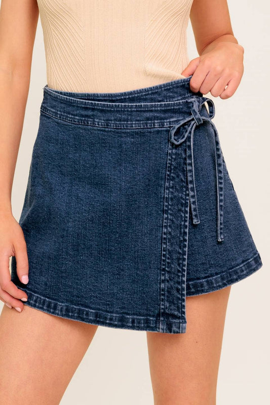 A washed denim skort - IP8838: MEDIUM INDIG