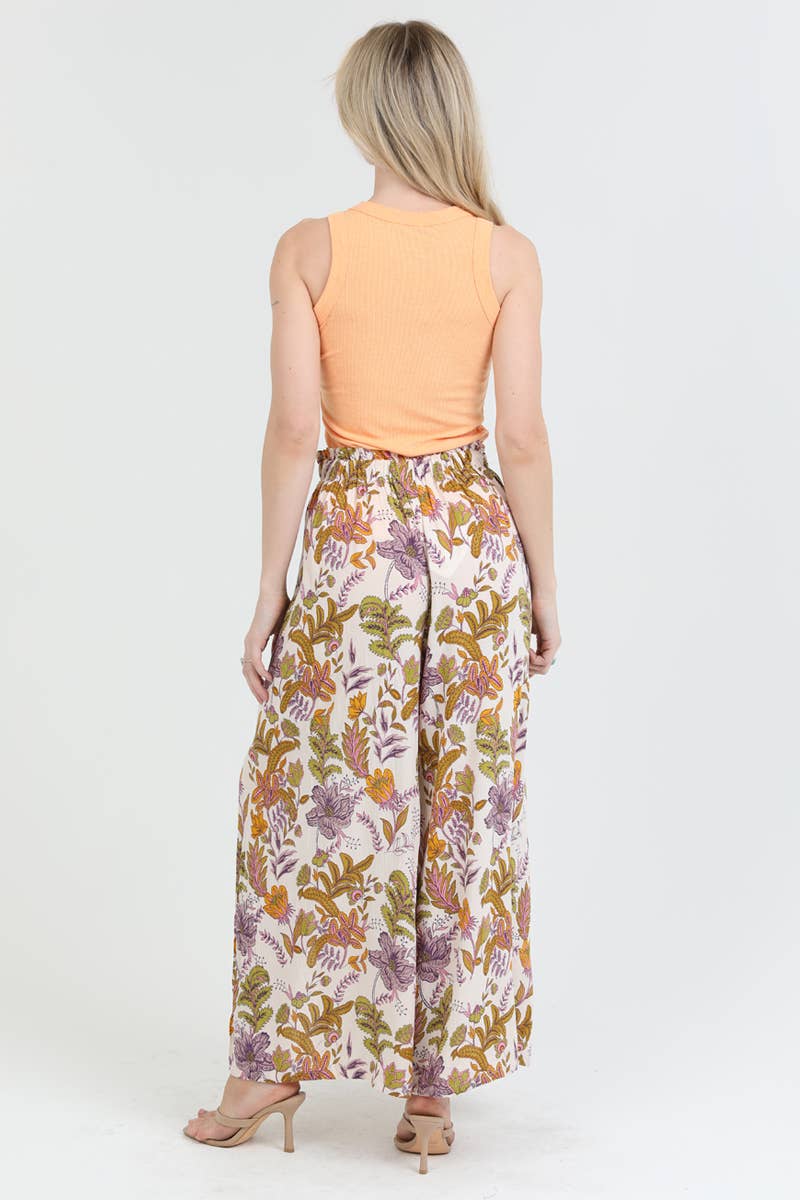 25P63-FQ19 PRINTED WIDE LEG SLIT FRONT PANTS