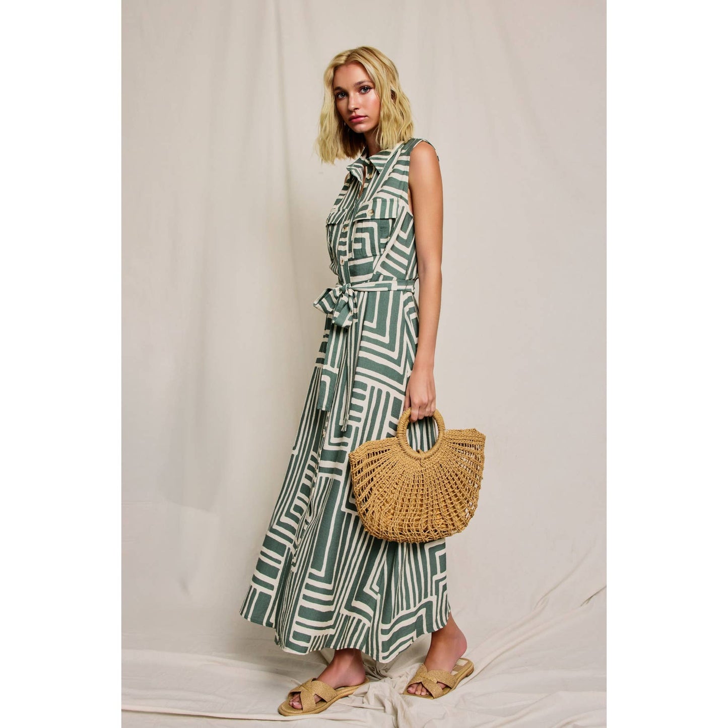 Runaway Sleeveless Shirt Dress: BLACK/CREAM / FD12430-P2063_2