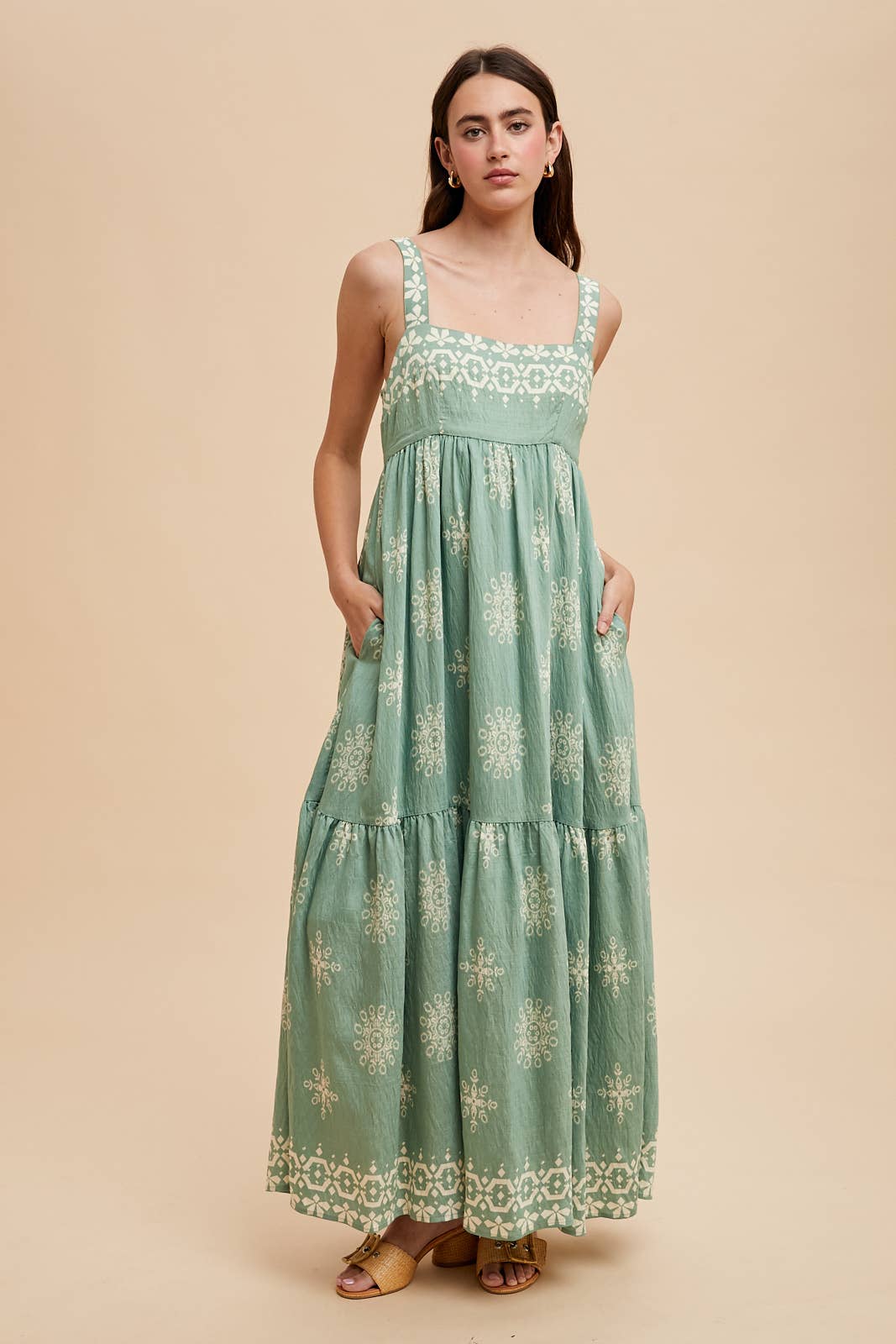 BORDER PRINT MAXI DRESS: BRAN / ILD6311
