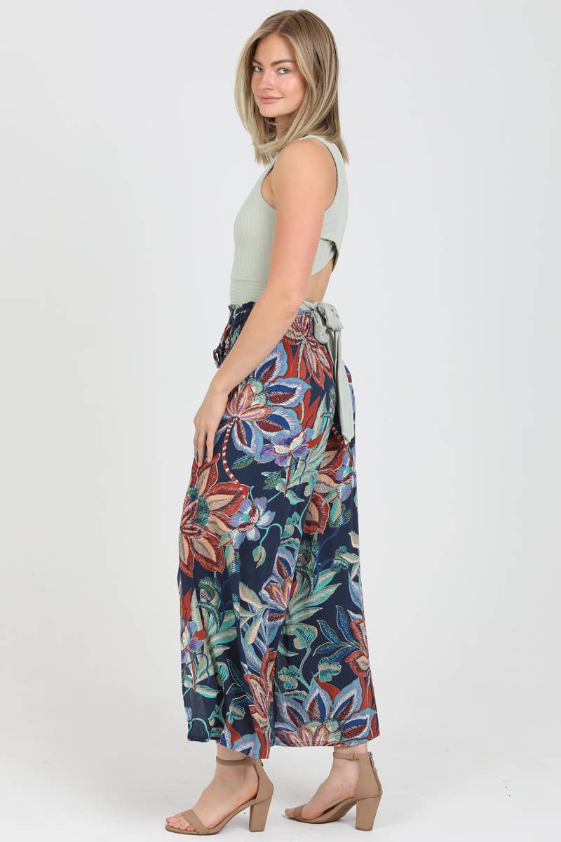 25P63-FQ60 WIDE LEG PANTS WITH TIE WAIST AND FRONT SLITS