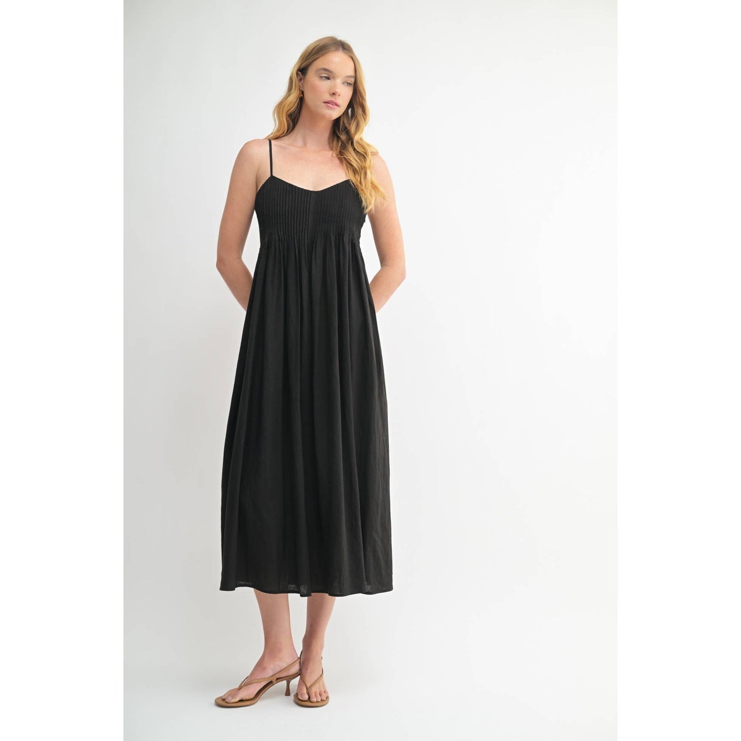 LINEN BLEND PINTUCK DRESS: Natural / FD68516_3