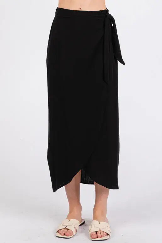 Wrap Midi Skirt With Side Tie - NS80148A: Sage Green