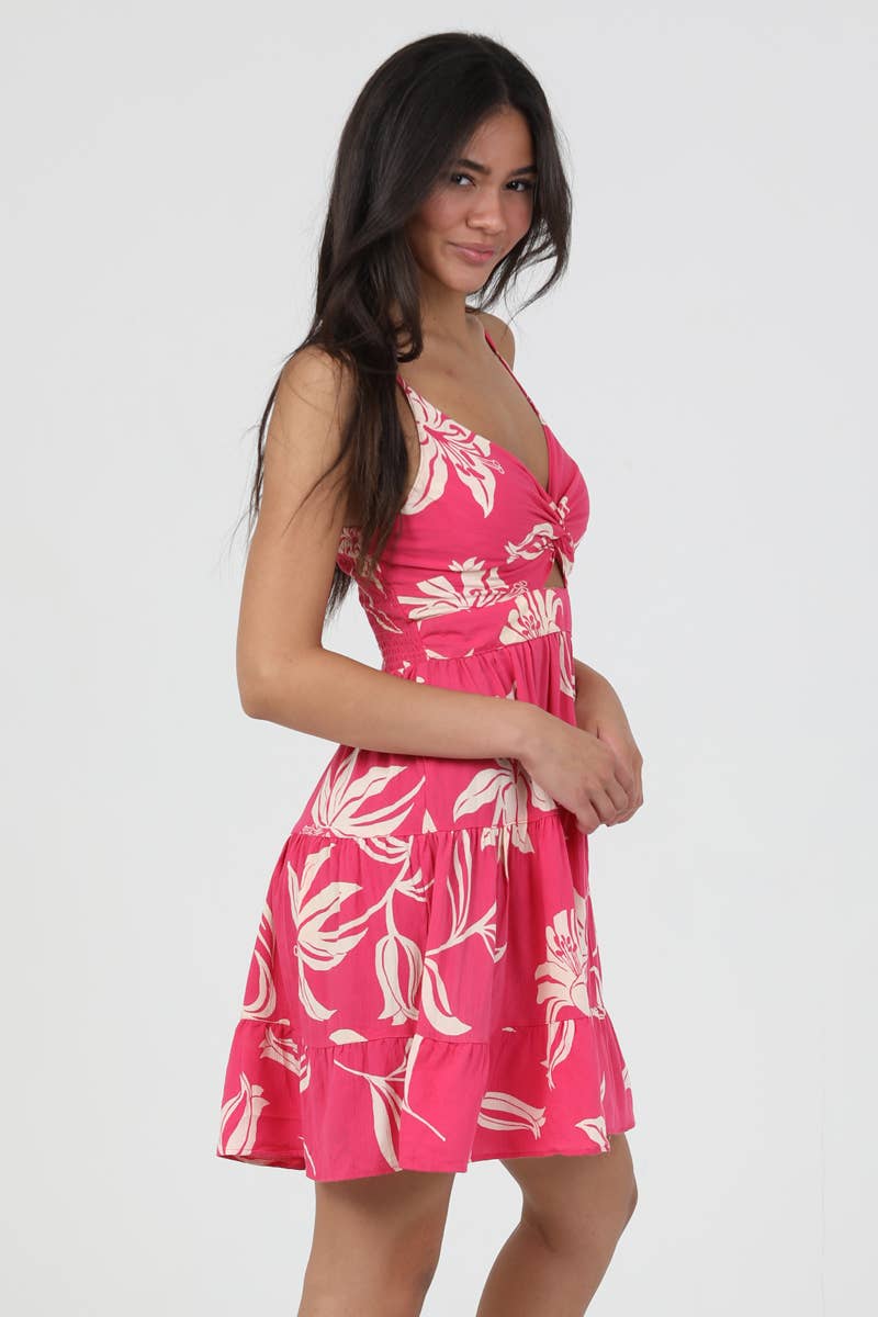 C4143-W921 V NECK TWIST FRONT CUTOUT SUNDRESS: Black