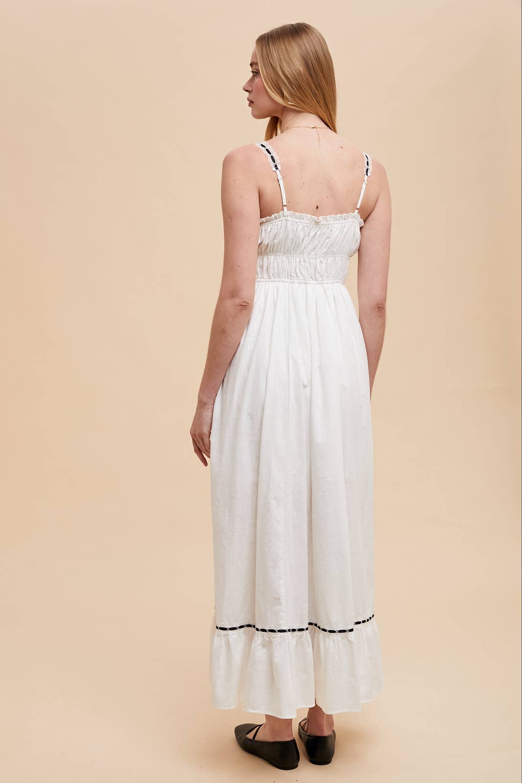 CONTRAST LACE COTTON MAXI DRESS: OFF-WHITE / ILD6204