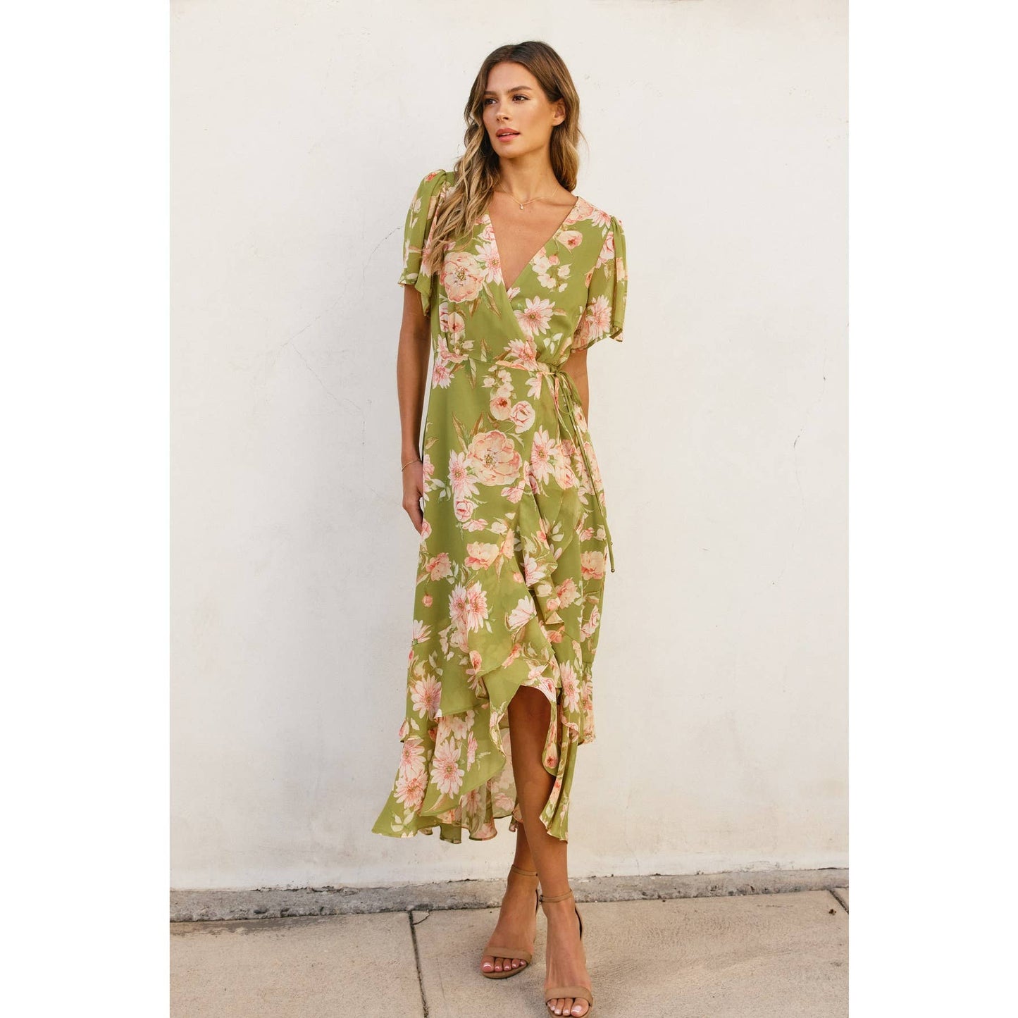 Dream Girl Double Ruffled Hem Wrap Dress: LILY FLORAL / FD10522-P1574_1