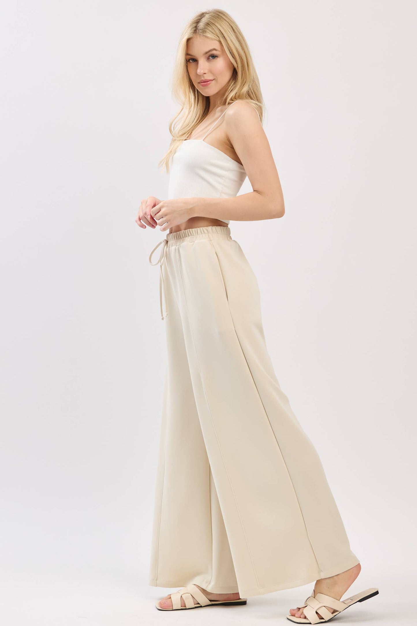 Modal Jersey Wide Leg Pants - NP70337: Stone