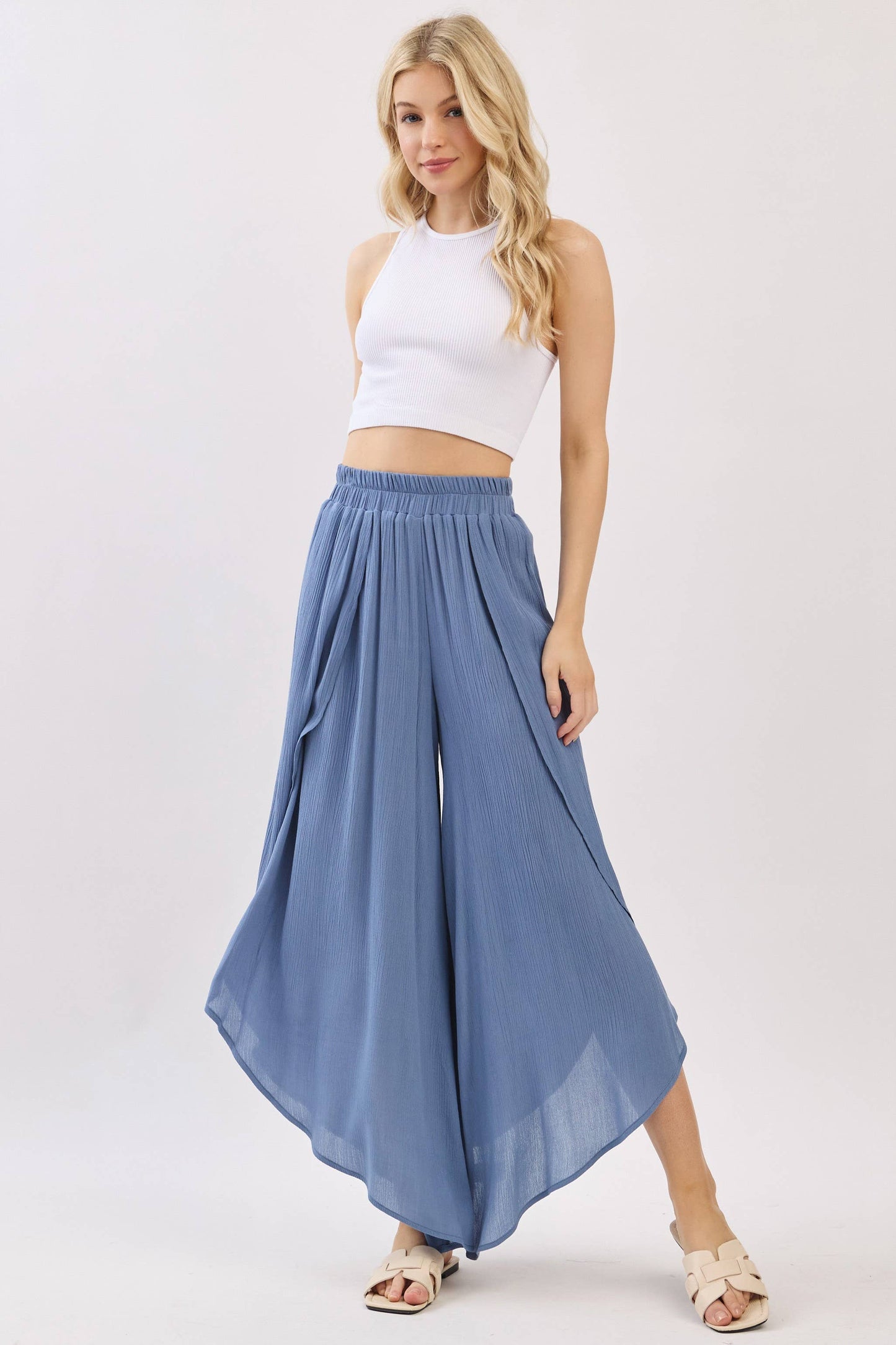 Overlap Detail Wide Leg Pants - NP70175: Vintage Denim
