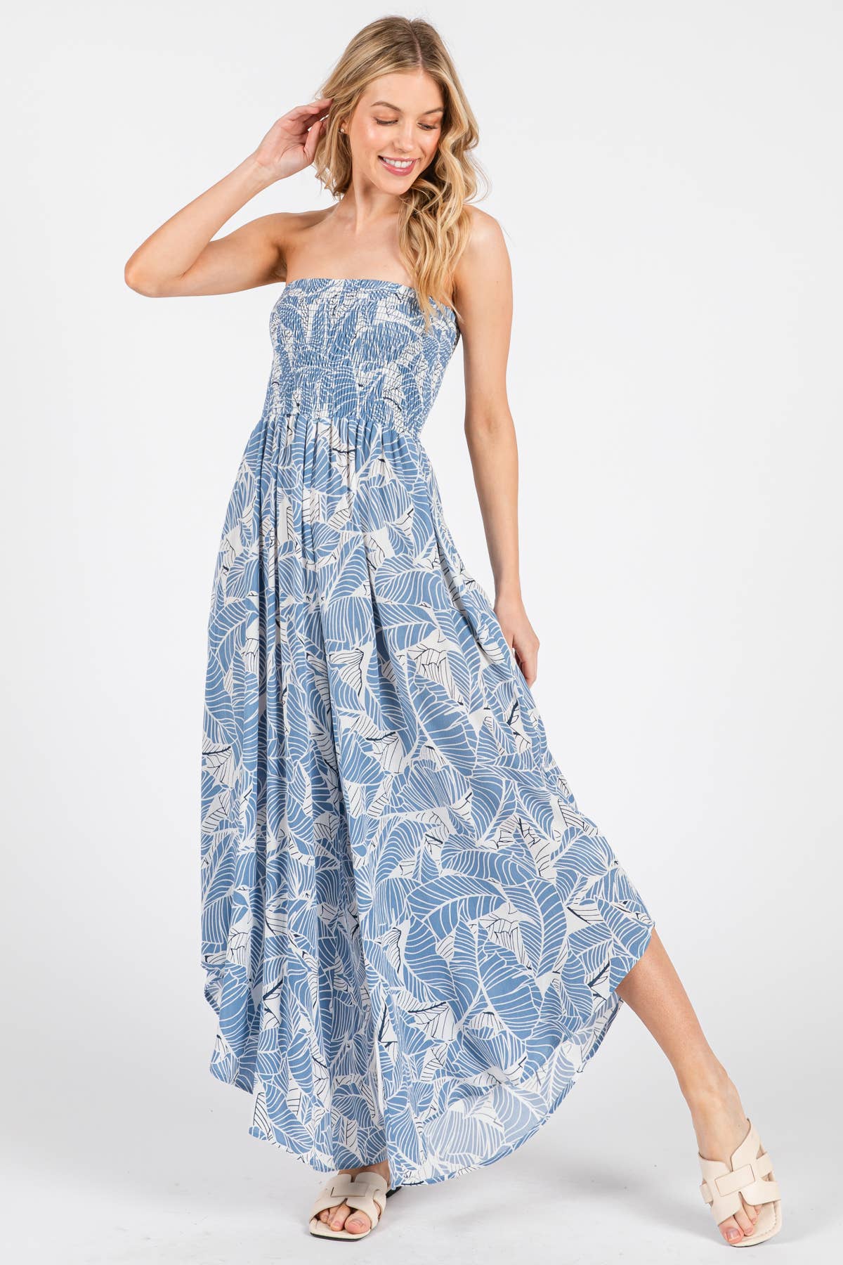 Print Smocked Detailed Off Shoulder Jumpsuit - NJU60429D: Black