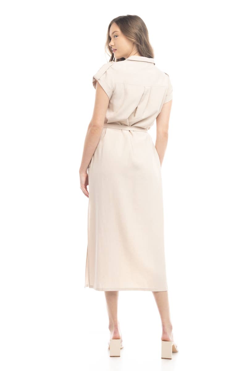 Epaulette Shoulder Shirt Maxi Dress - AD116725: Taro
